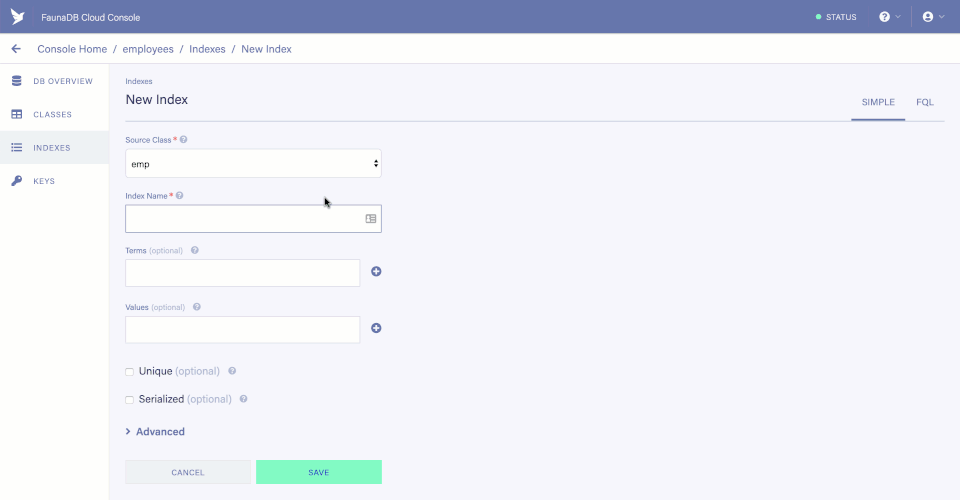 FaunaDB screenshot 2