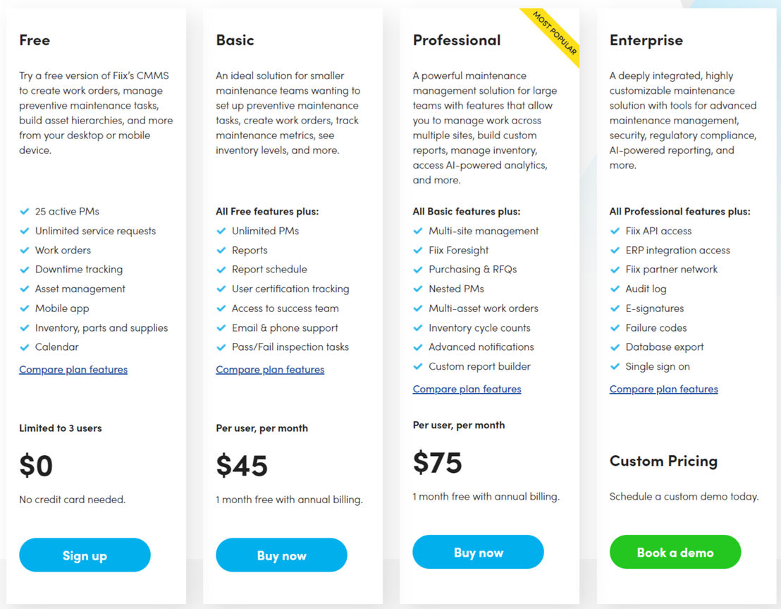 Fiix pricing 1