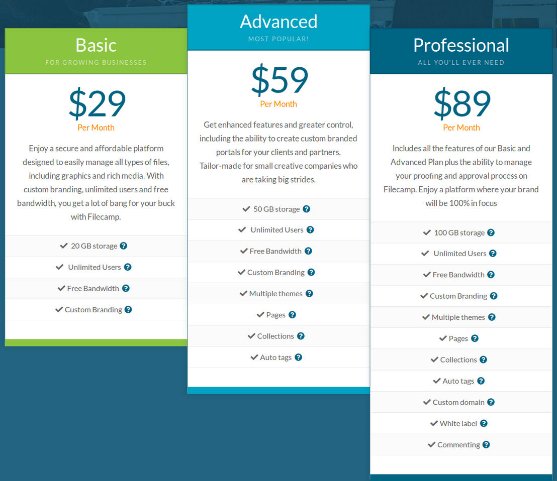 Filecamp pricing 1