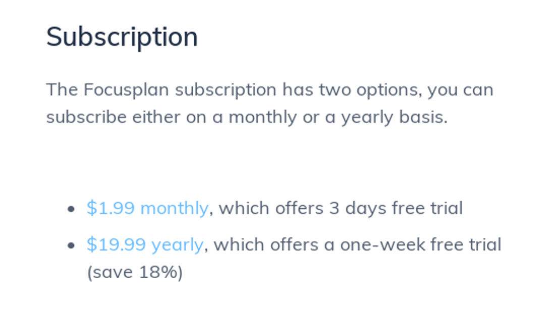 Focusplan pricing