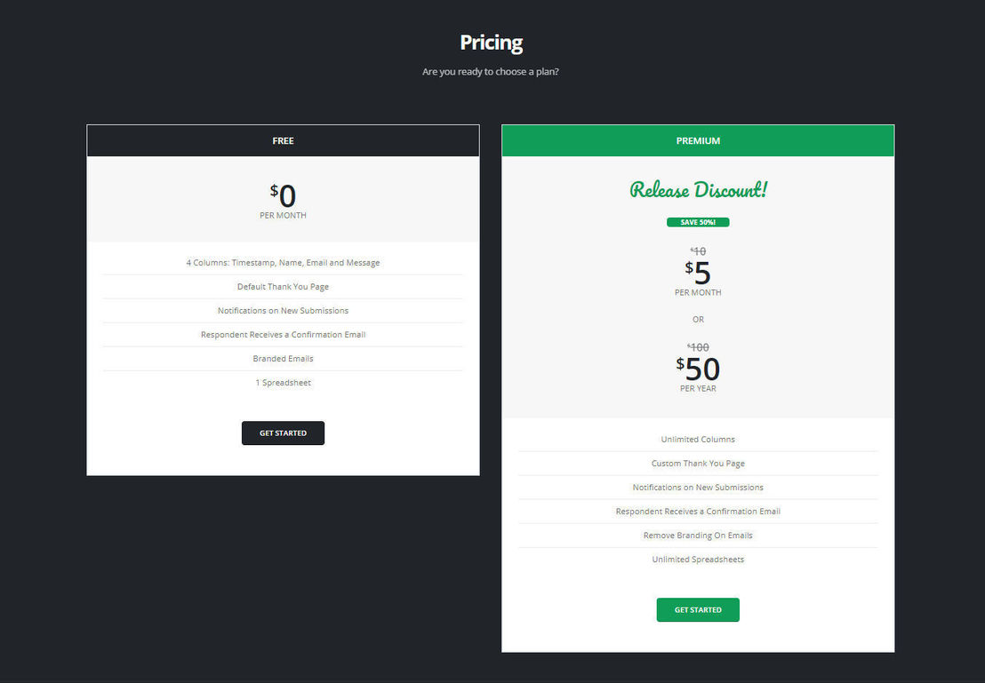 Form2Sheet pricing 1