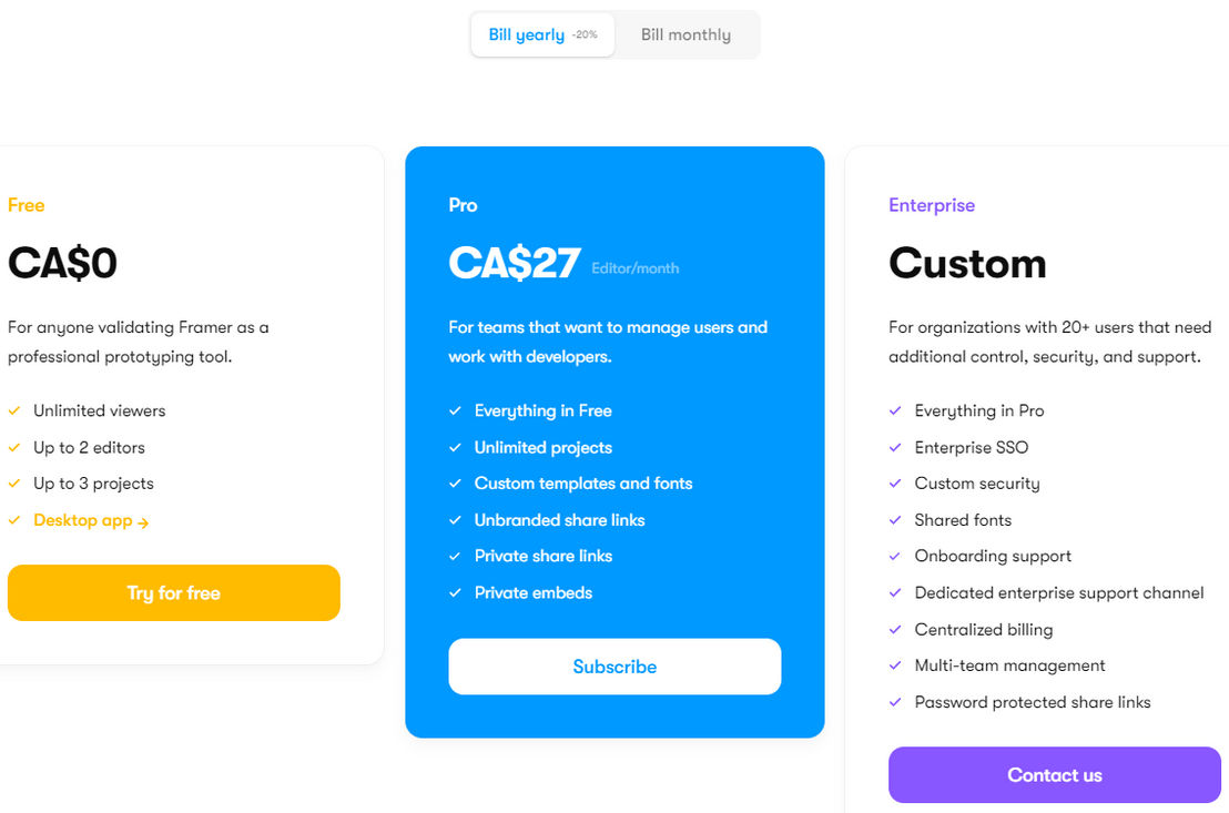Framer X pricing 2