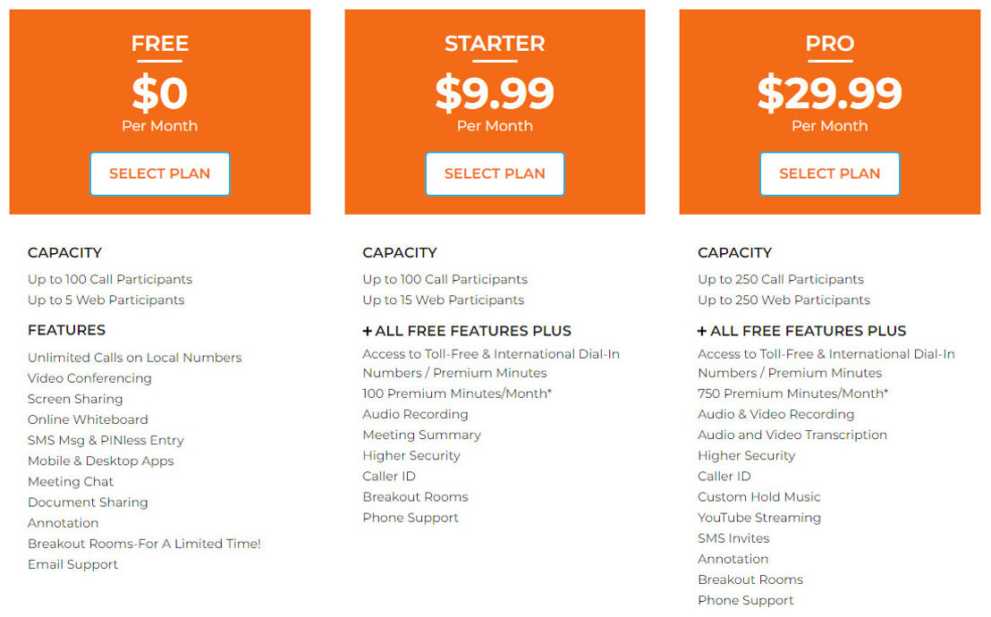 FreeConference.com pricing 1