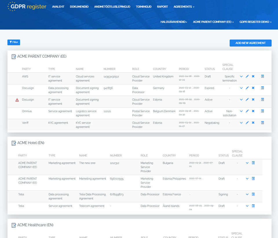 GDPR Register screenshot 1