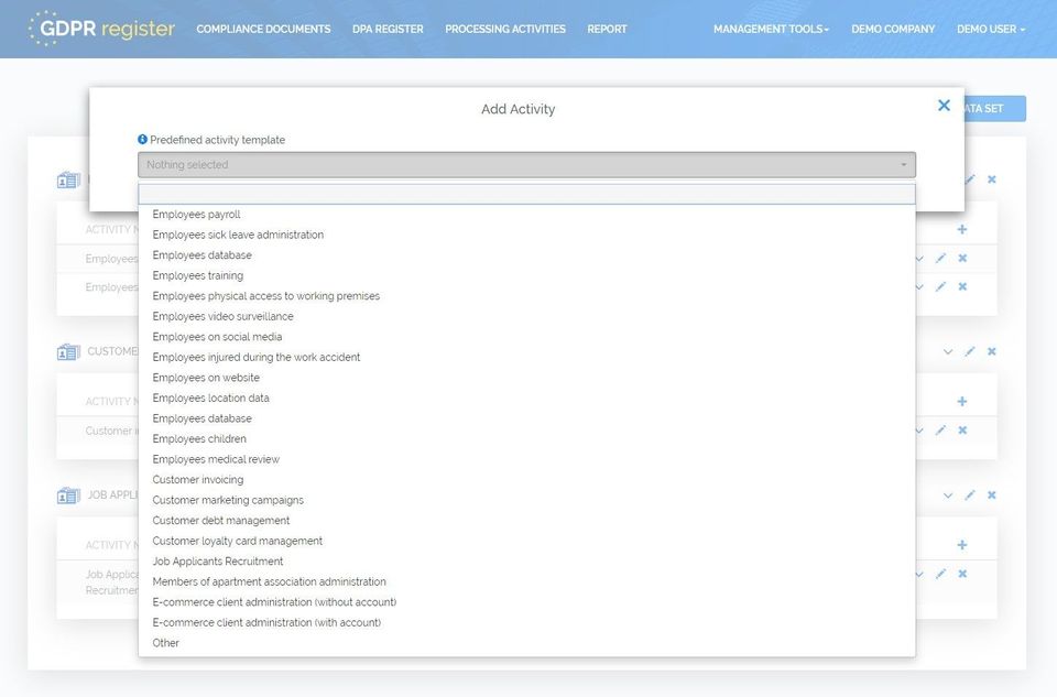 GDPR Register screenshot 4