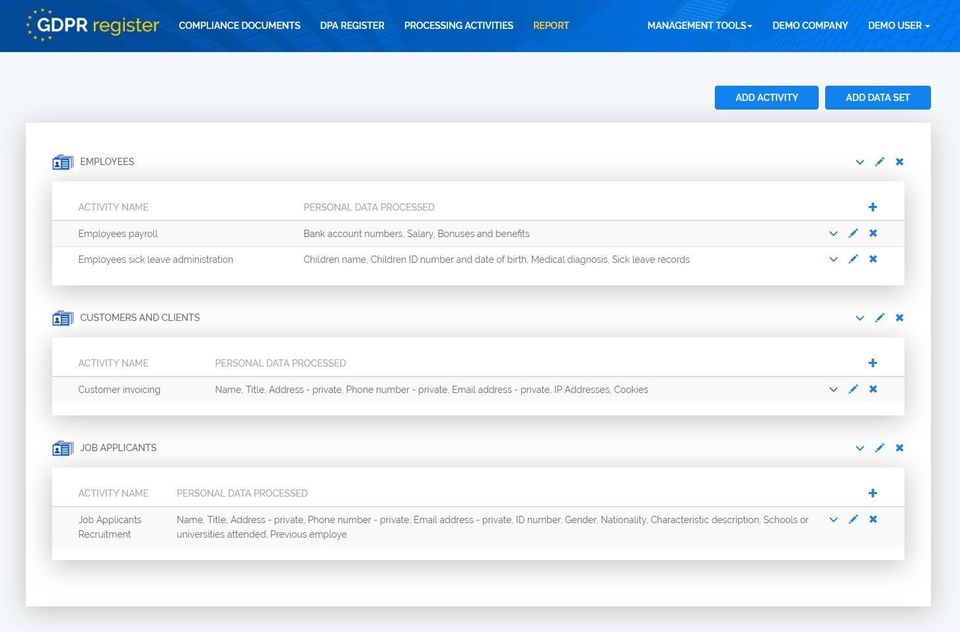 GDPR Register screenshot 3