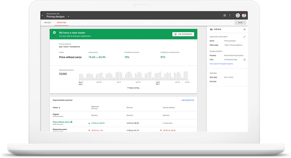 Google Optimize screenshot 1