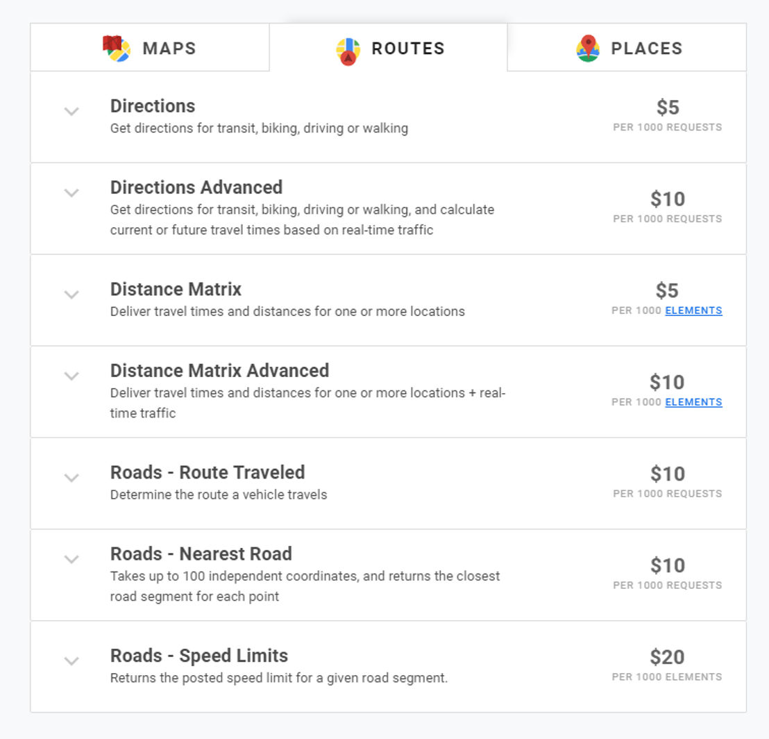 Google Routes pricing 1