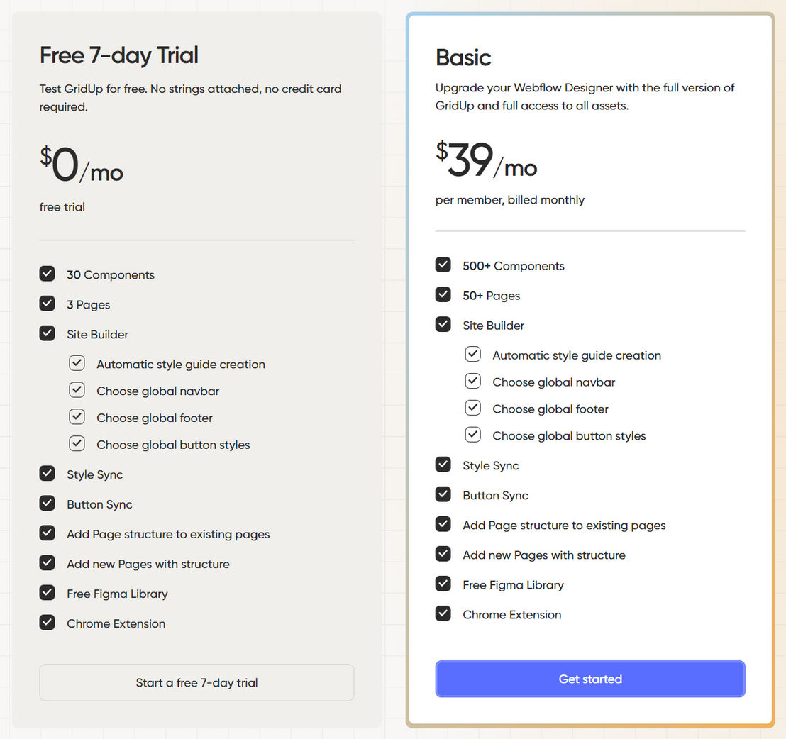 GridUp pricing 2