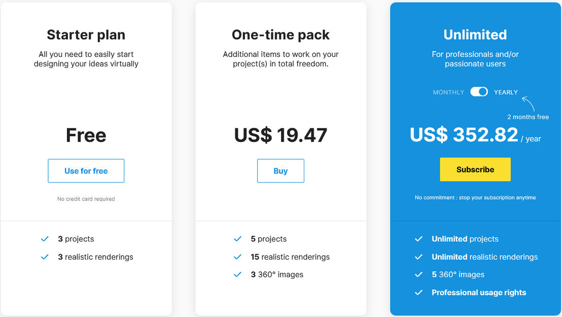 HomeByMe pricing 2