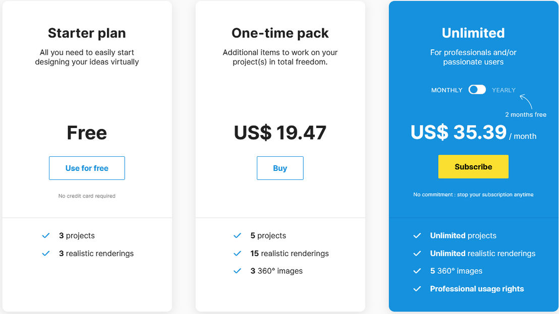HomeByMe pricing 1
