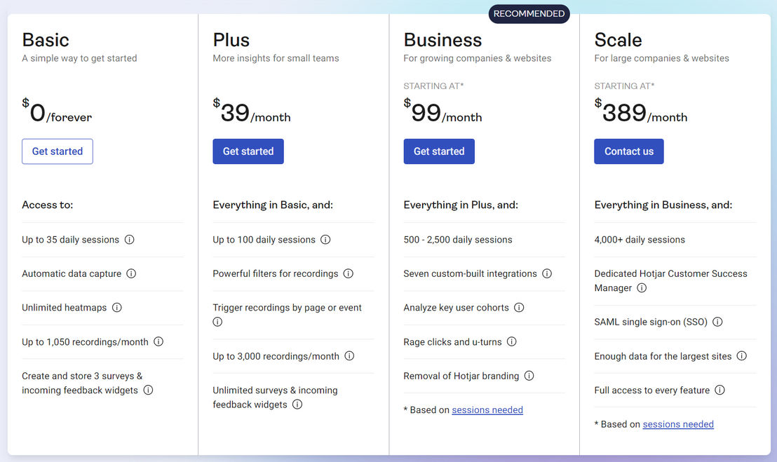 Hotjar pricing 1