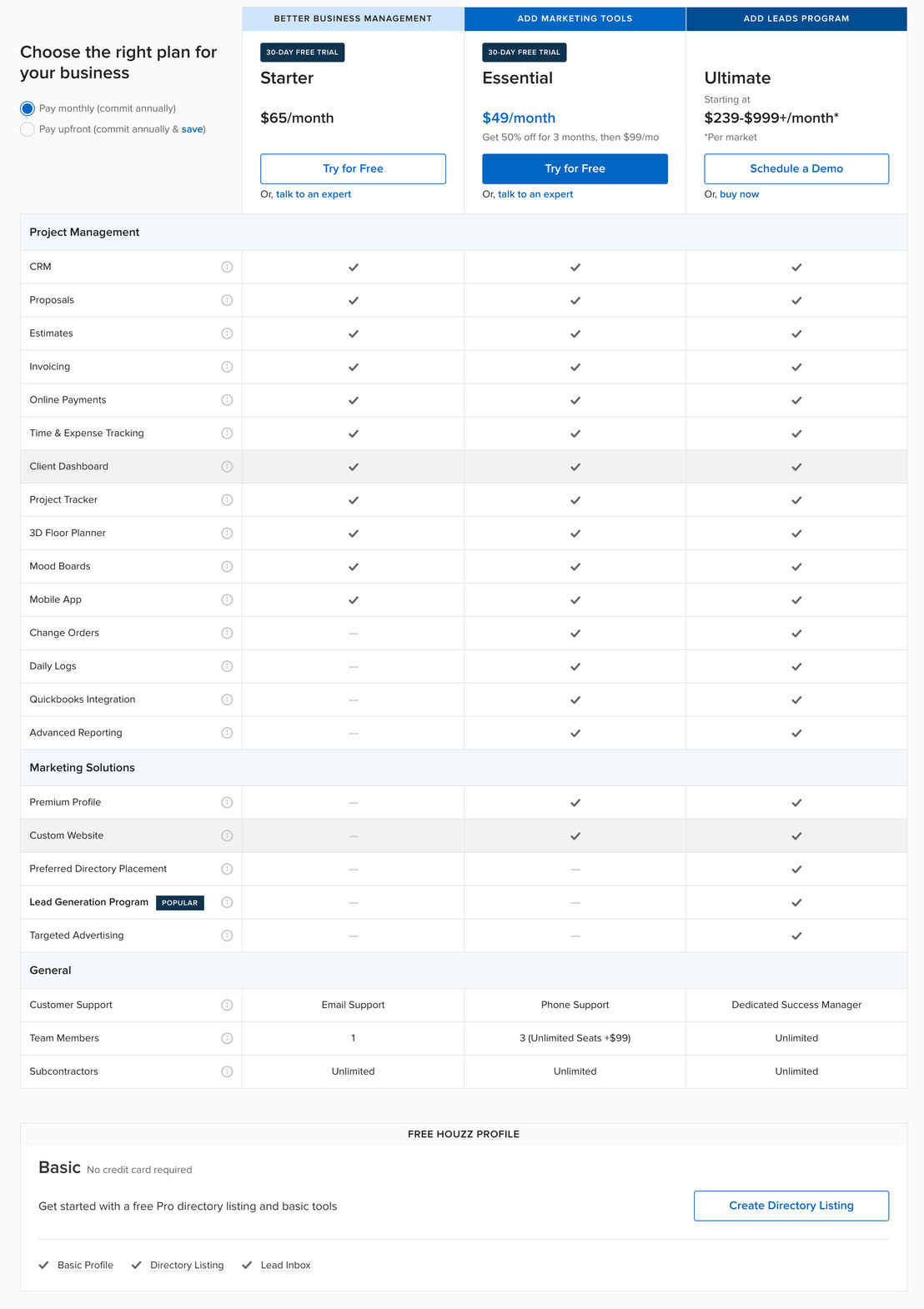 Houzz Pro pricing 2
