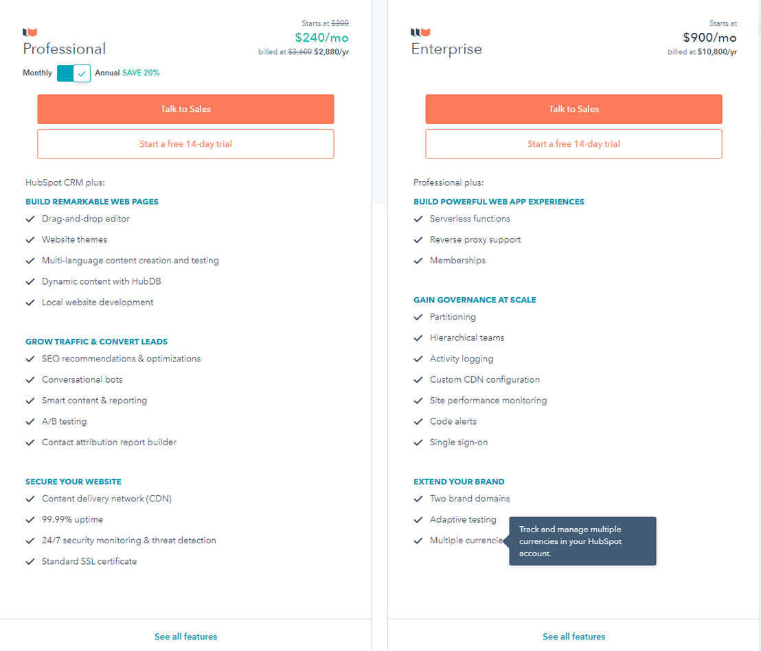Hubspot CMS pricing 1