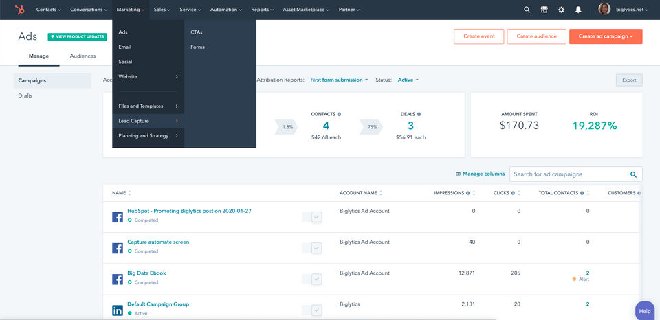 Hubspot Marketing Hub screenshot 2