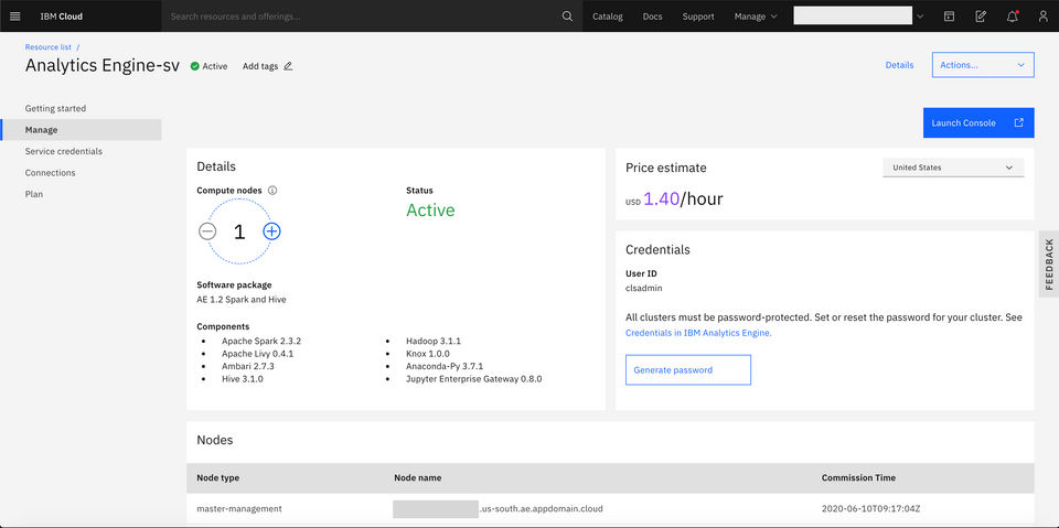 IBM Analytics Engine screenshot 2