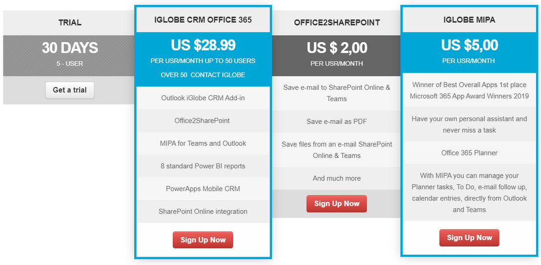 iGlobe CRM Office 365 pricing 1