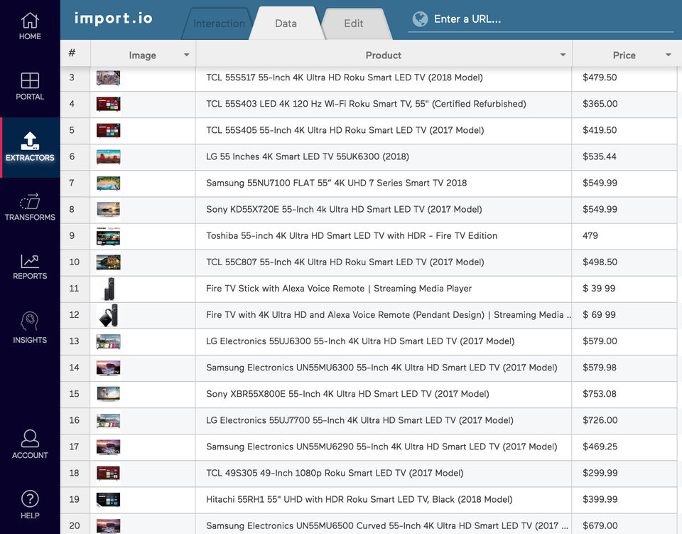 Import.io screenshot 2