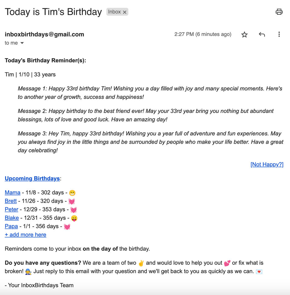 Inboxbirthdays screenshot 1