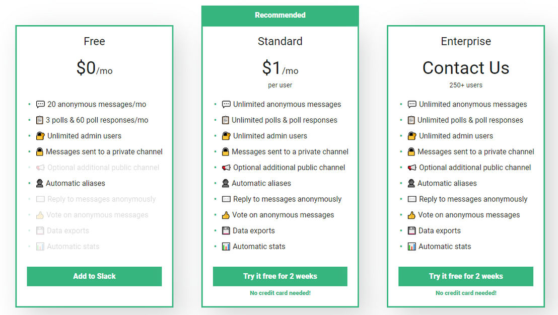 Incognito for Slack pricing 1