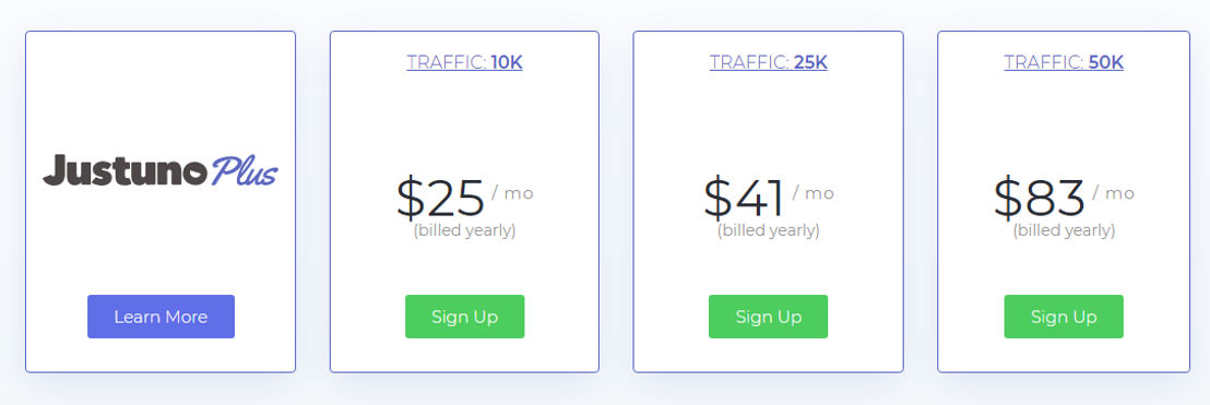 Justuno pricing 2