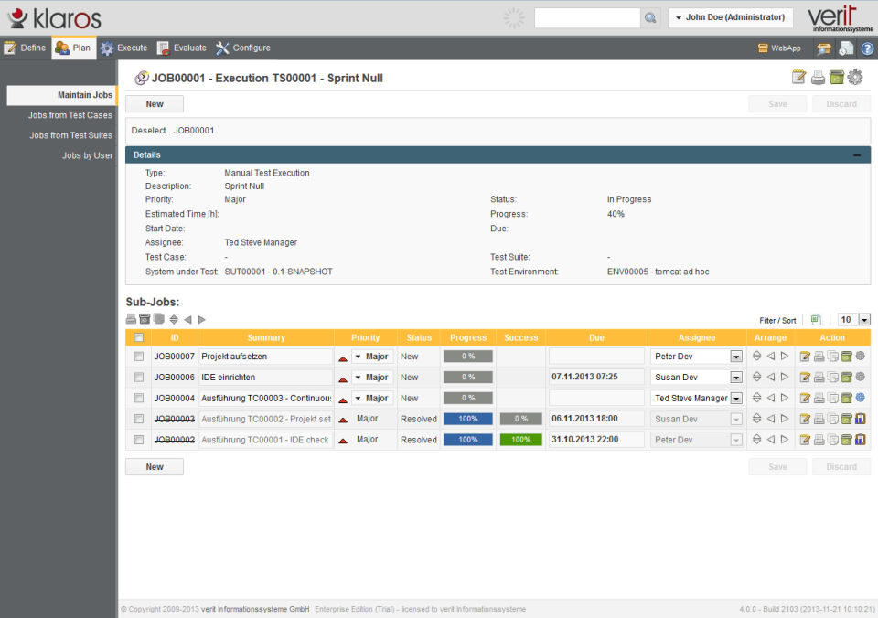 Klaros-Testmanagement screenshot 2