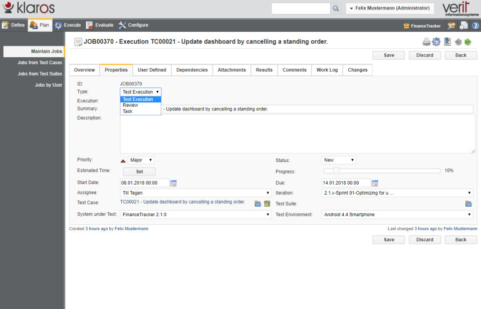 Klaros-Testmanagement screenshot 1