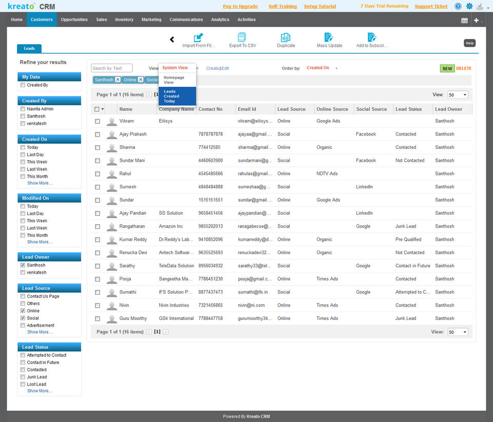 Kreato CRM screenshot