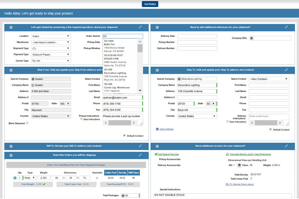 Kuebix TMS screenshot 2