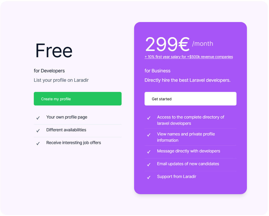 Laradir pricing 1