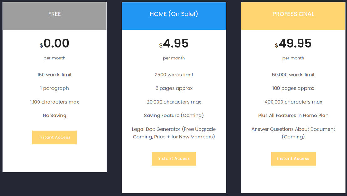 Legalese Decoder pricing 1