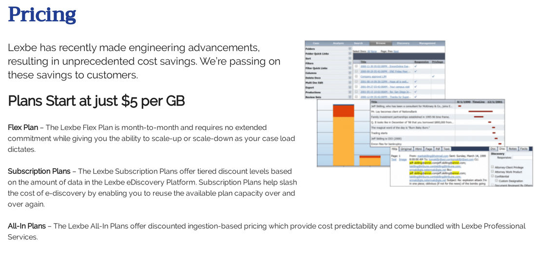 Lexbe eDiscovery Platform pricing 1