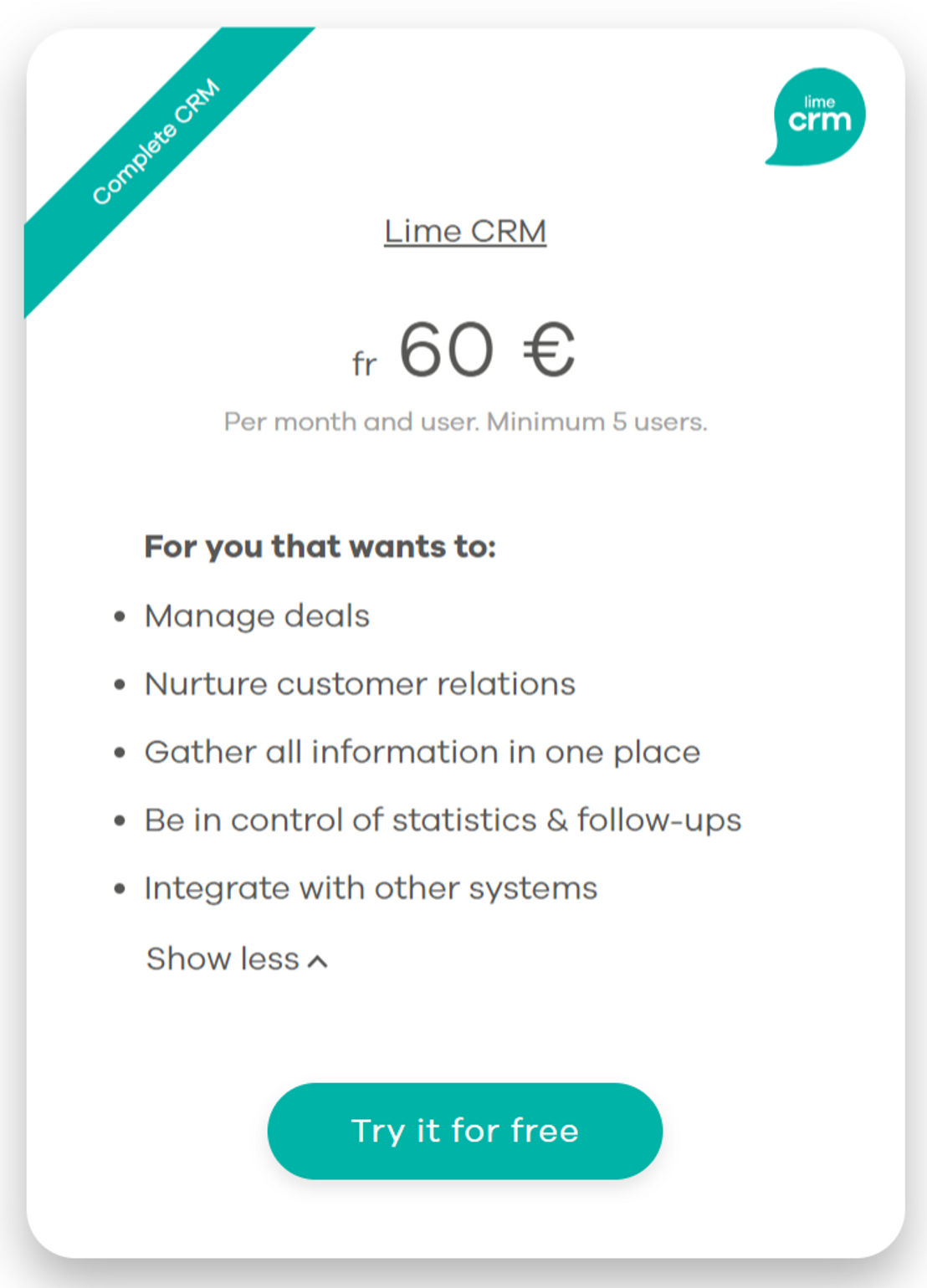 Lime CRM pricing 1