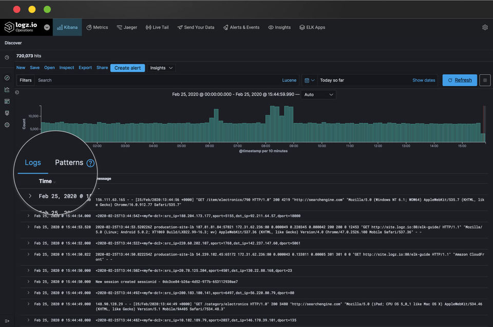 Logz.io screenshot