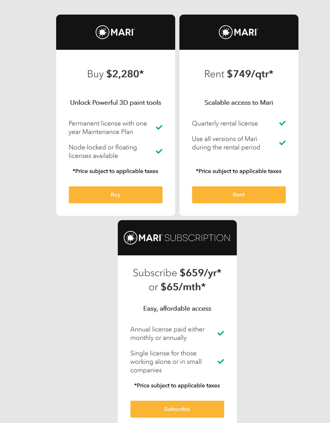Mari pricing 2