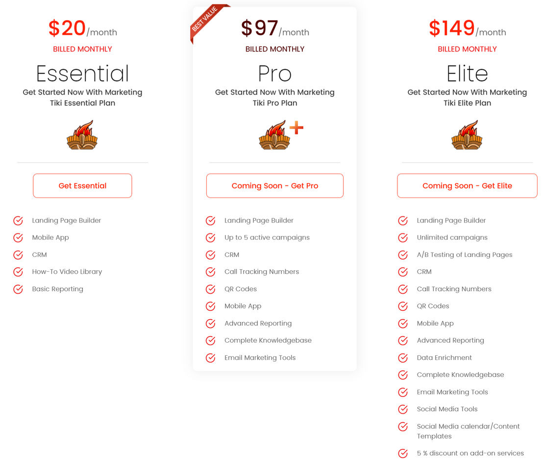 Marketing Tiki pricing 2