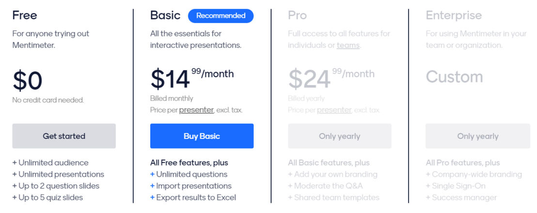 Mentimeter pricing 1