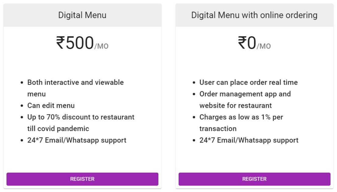 Menu Dikhao pricing 1