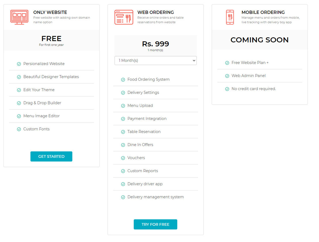 Menu Order App pricing 1