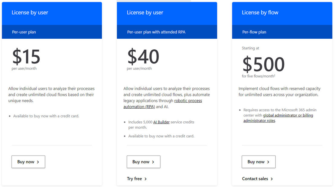 Microsoft Flow pricing 1