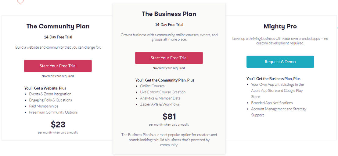 Mighty Networks pricing 1