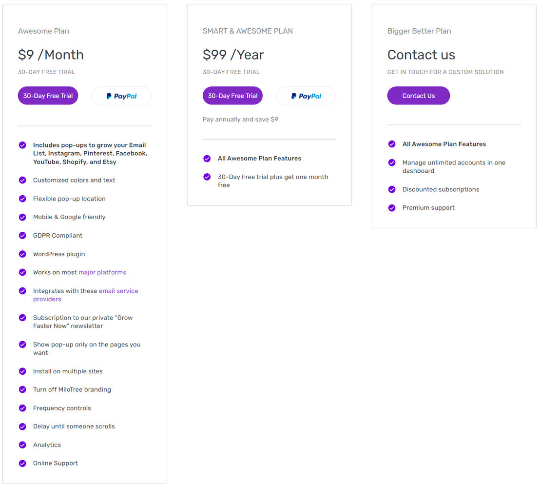 MiloTree pricing 1