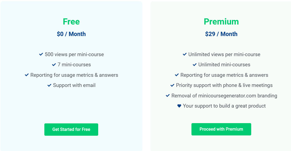 Mini Course Generator pricing