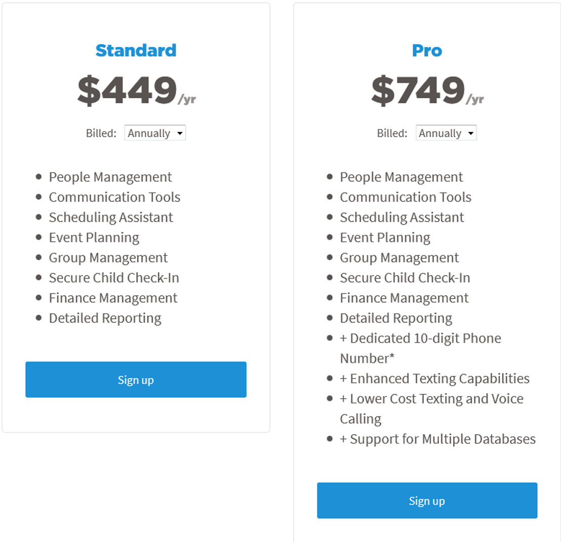Ministry Tracker pricing 2