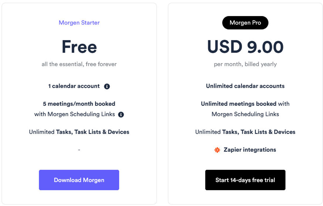 Morgen Calendar pricing