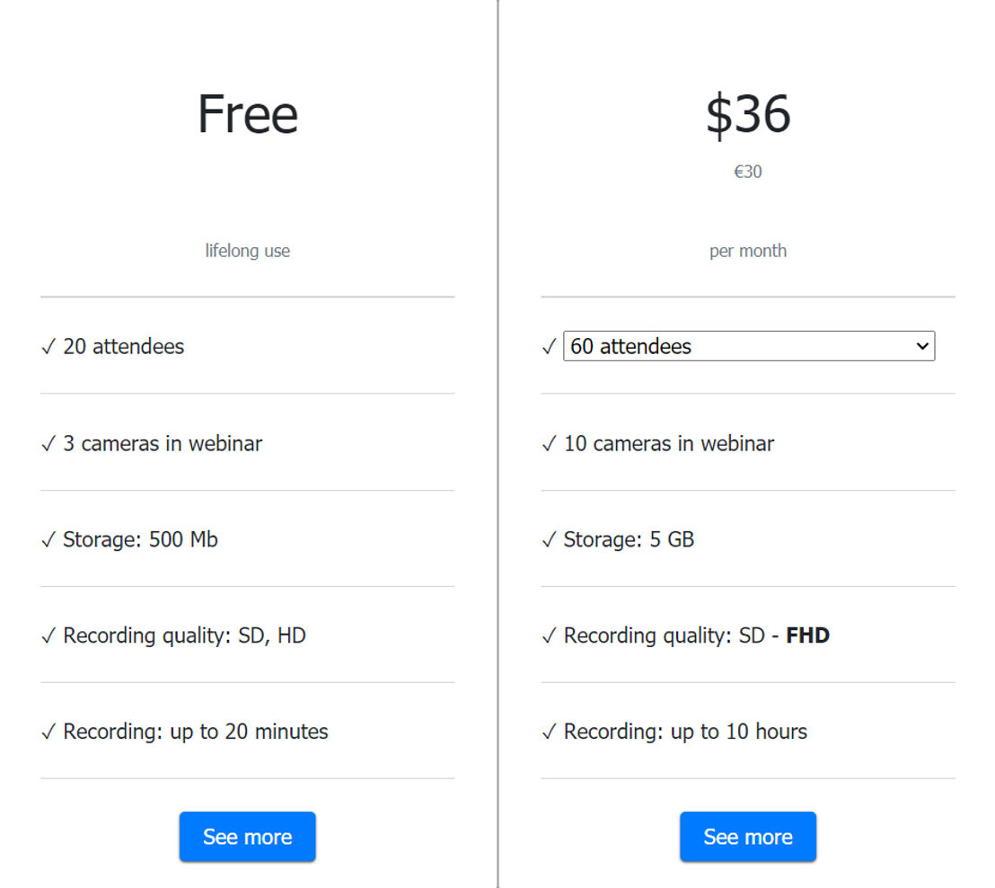 MyOwnConference pricing