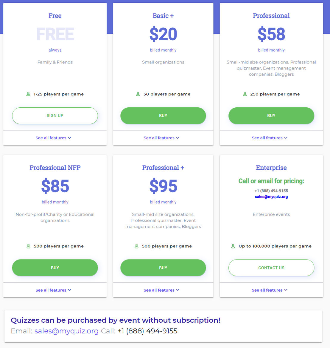 myQuiz pricing 2