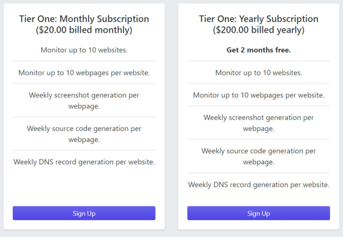 My Site Archive pricing 1