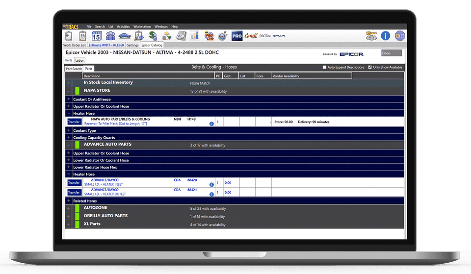 NAPA TRACS screenshot 3
