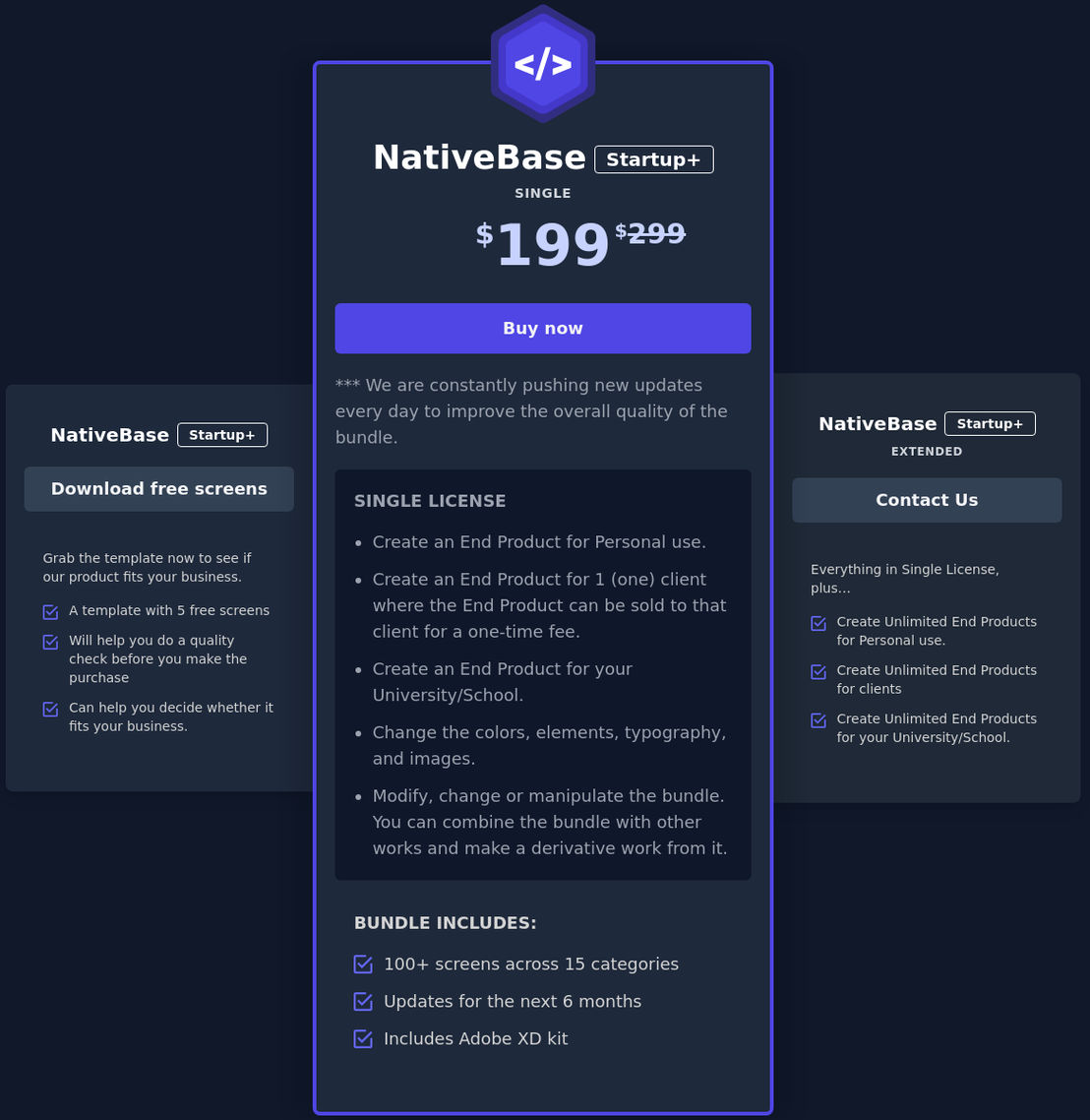 NativeBase Startup+ pricing 1